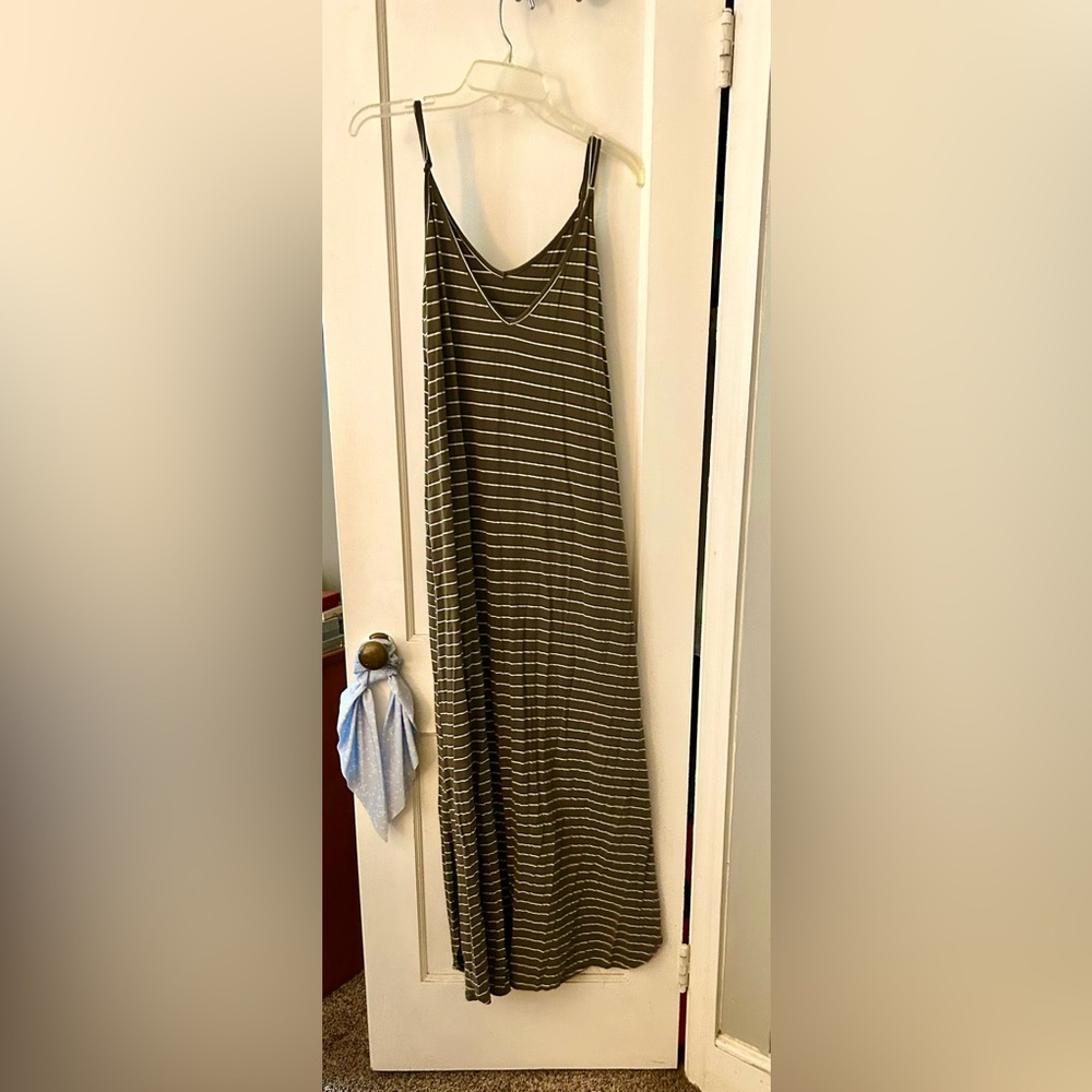 Striped Olive Green Maxi Dress